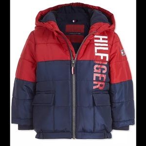 Tommy Hilfiger Dark Blue Logo-Print Puffer Jacket
